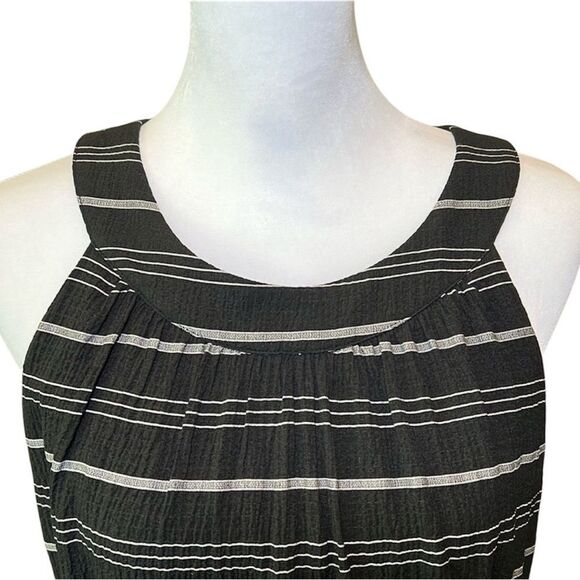 Tommy Hilfiger Halter Midi Dress Striped Crinkle Gauze Waist Tie Black Gray 12 - Picture 11 of 16